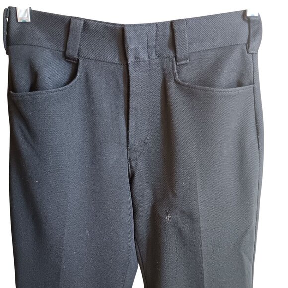 28x29 Vintage Black 1970's Stretch Knit Flared Pants Hook & Zipper Polyester - Picture 4 of 6